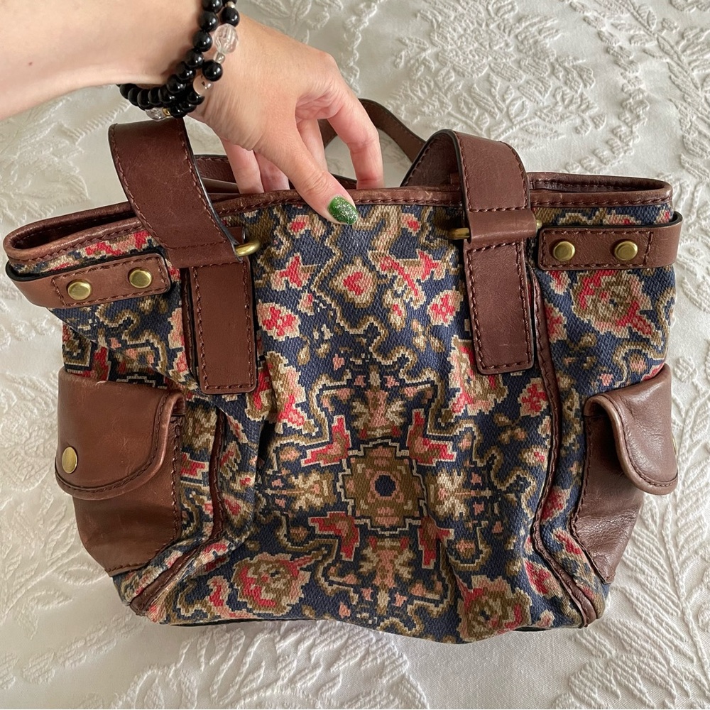 Fossil Bag, Fossil Long Live Vintage Bag, Leather & Tapestry Bag, Aztec Design - Picture 4 of 10